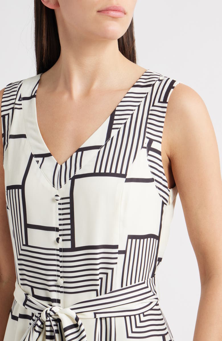 ZOE AND CLAIRE Mixed Geo Print Belted Midi Dress, Alternate, color, Natural/ Black