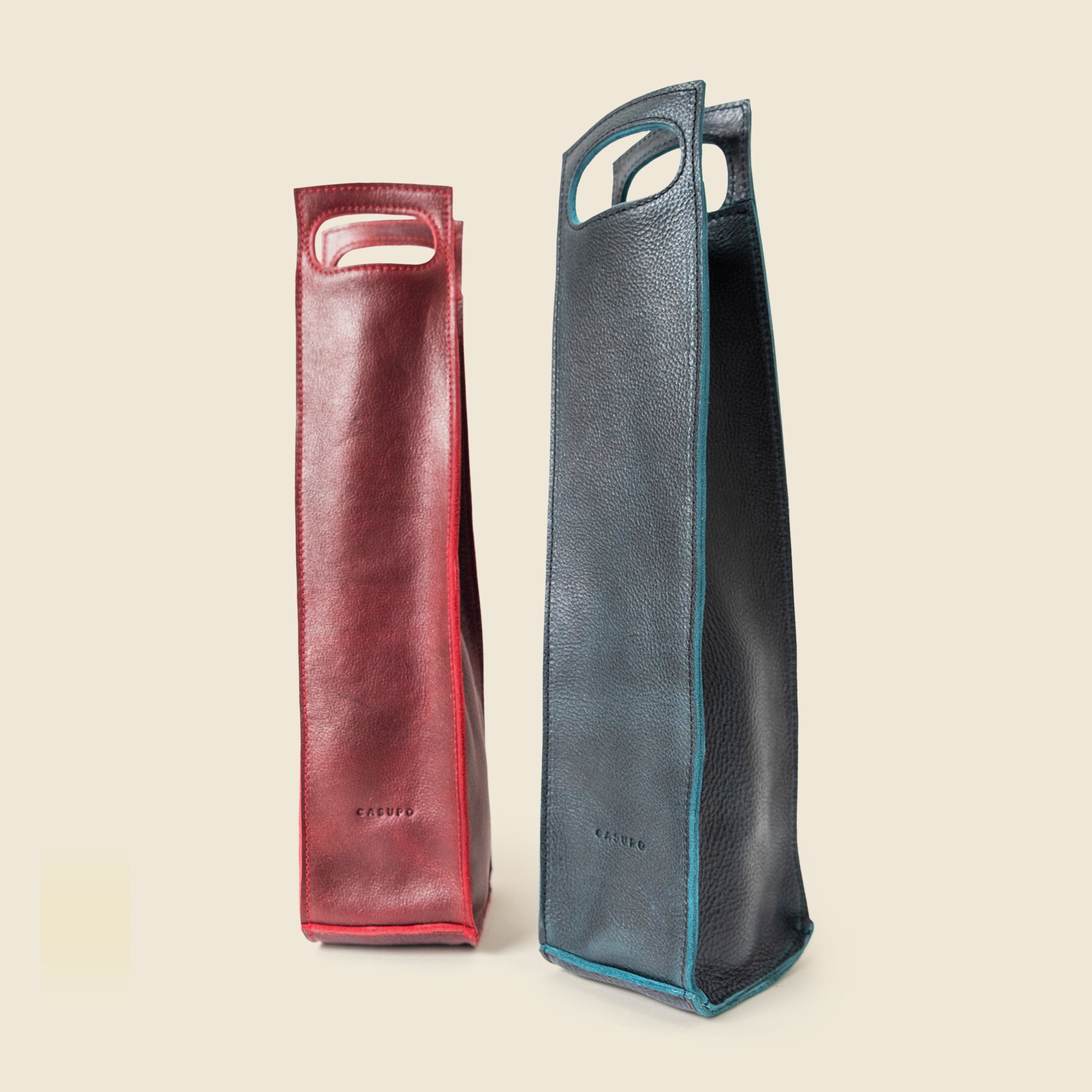 Premium Leather Bottle Tote with Handle, Alternate, color, Midnight Teal
