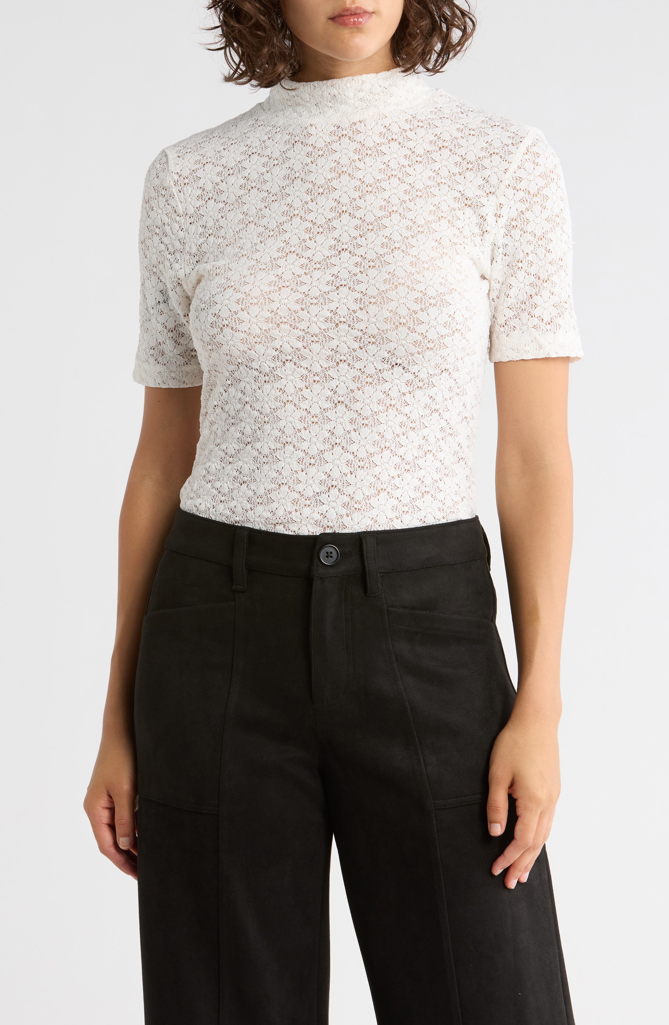 Sanctuary Mock Neck Lace Top