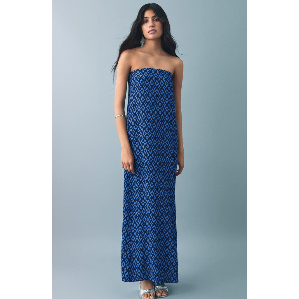 Mango Teen Print Strapless Maxi Dress In Blue