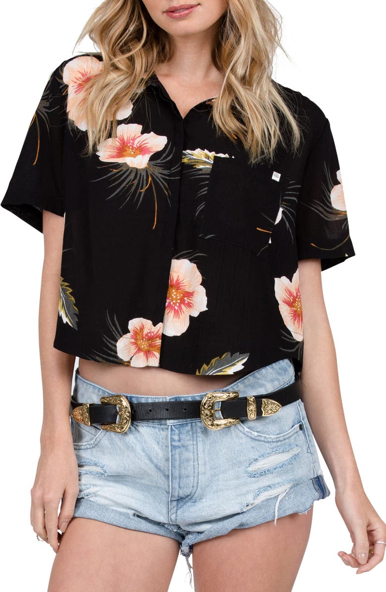 Volcom Fox Tail Palm Print High/Low Crop Top, Main, color,