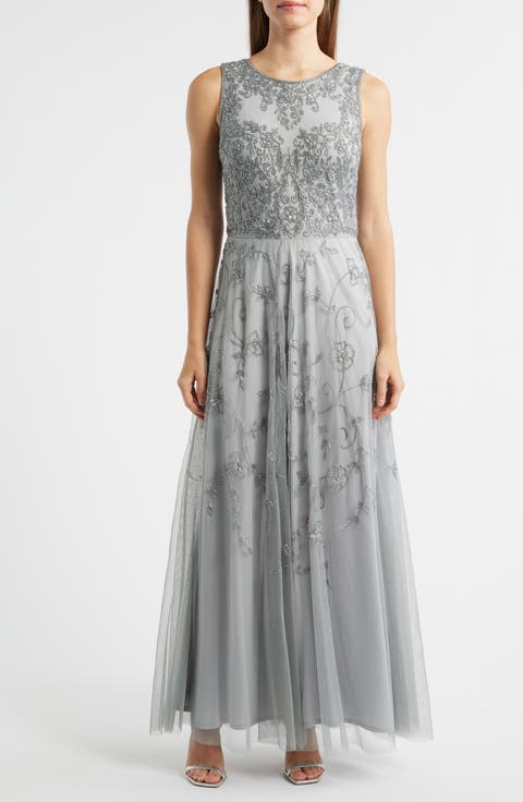 Beaded Mesh Gown with Jacket