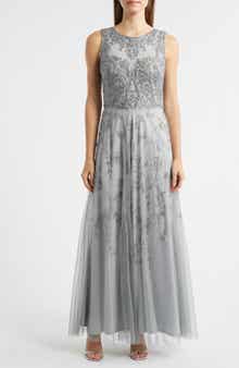 Beaded Mesh Gown with Jacket