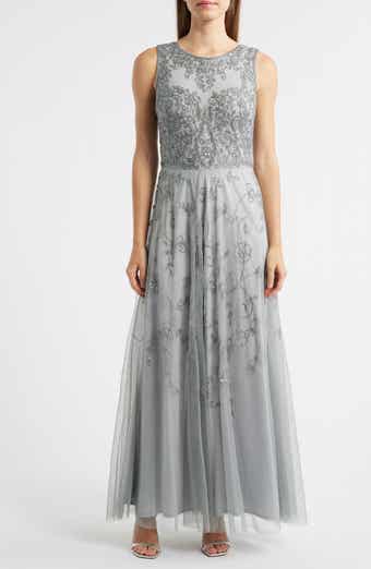 Beaded Mesh Gown with Jacket