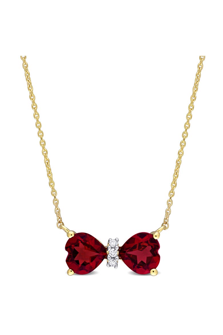 Gemstone & Diamond Bow Necklace 10K, Main, color, Garnet/Gold