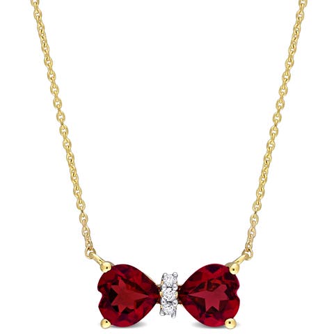 Gemstone & Diamond Bow Necklace 10K