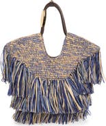 Zimmermann Small Goldentime Fringe Raffia Tote Bag