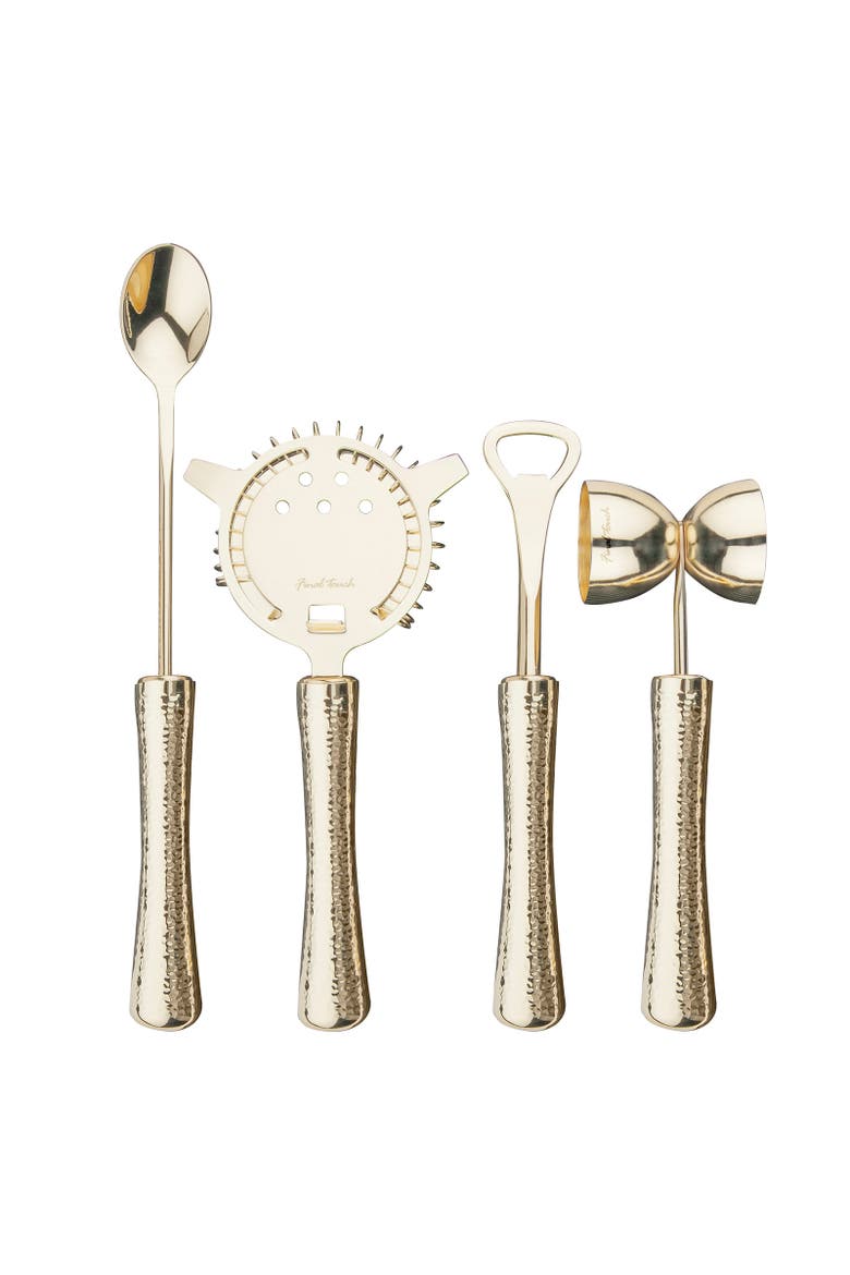 4 Piece Bar Tool Set with Stand - Brass Metal Handles, Alternate, color, Gold