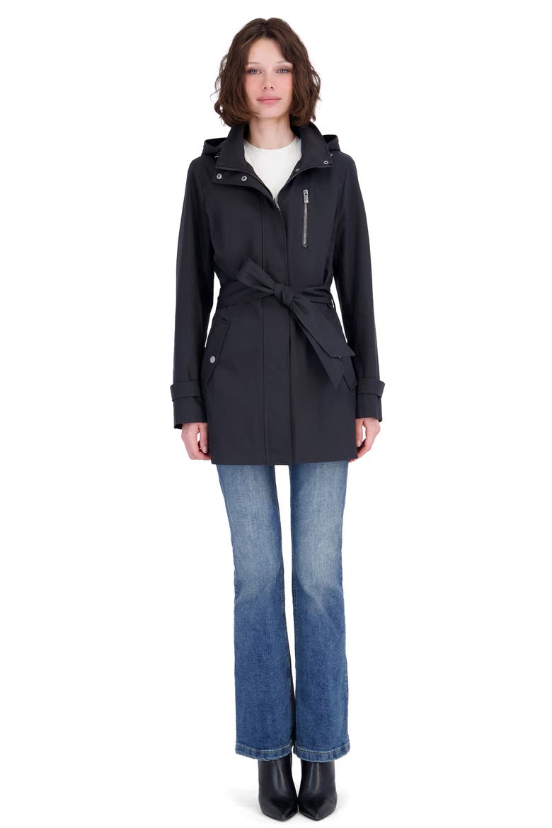 Water Resistant Hooded Raincoat, Alternate, color, BLACK