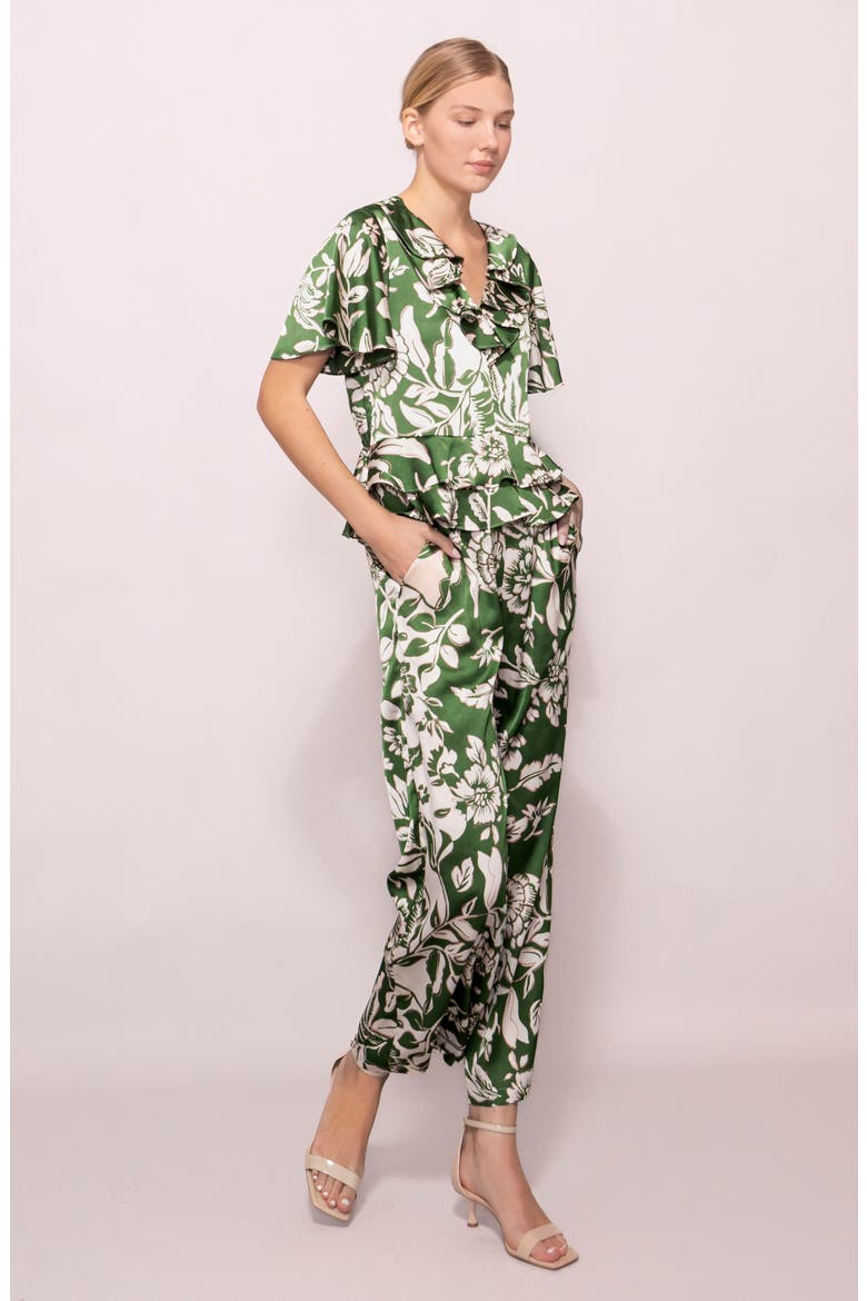 Short Sleeve Peplum Top, Alternate, color, GREEN FLORAL