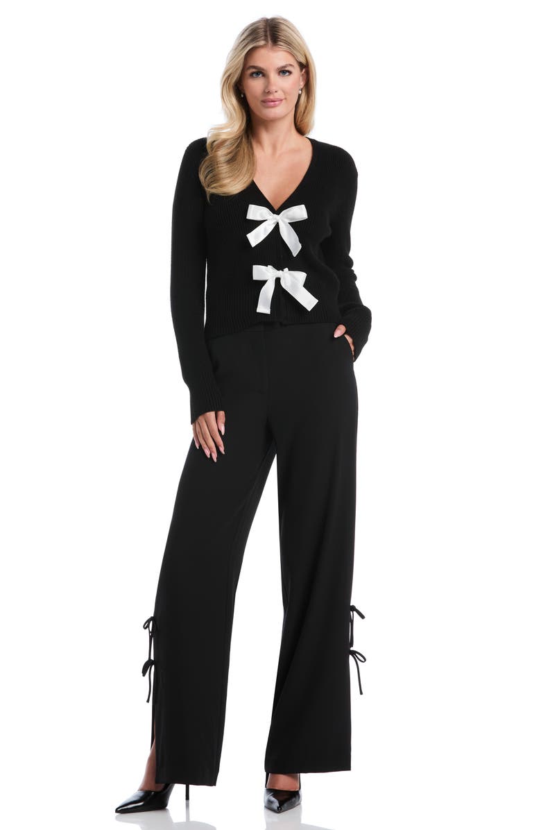 Laundry by Shelli Segal Bow V-Neck Cardigan, Alternate, color, Black