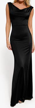 Popilush Shimmering Cowl Neck Built-in Shapewear Evening Maxi Dress
