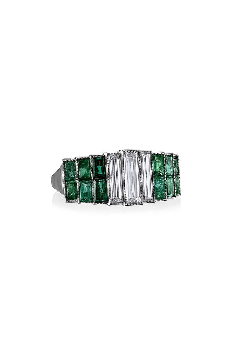 Mindi Mond Icon Baguette Diamond & Colombian Emerald Band, Main, color, Platinum