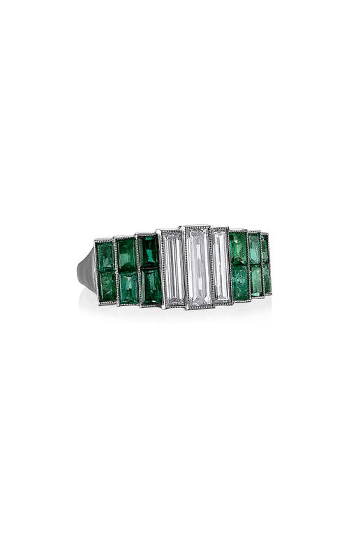 Mindi Mond Icon Baguette Diamond & Colombian Emerald Ring in Platinum 