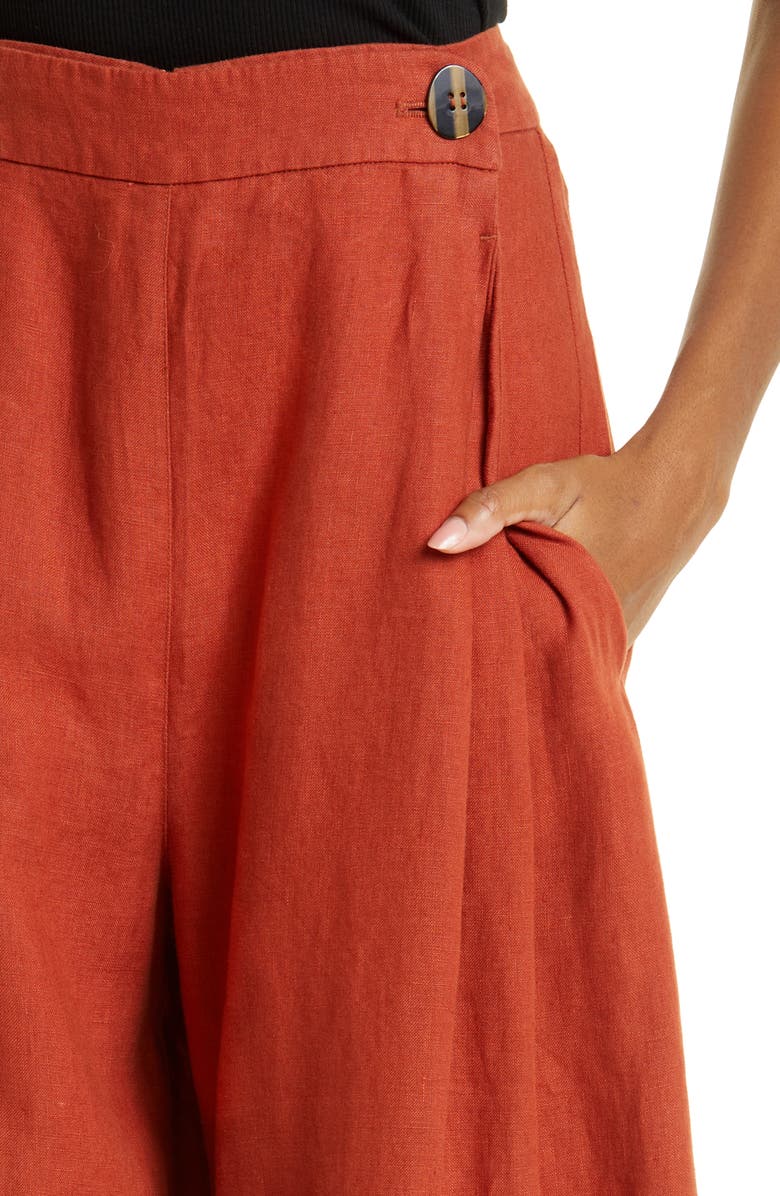 FARM Rio Wide Leg Linen Pants, Alternate, color, Brown