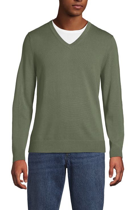 Fine Gauge Cotton V Neck Sweater