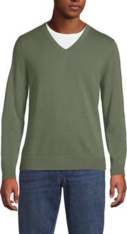 Lands' End Fine Gauge Cotton V Neck Sweater