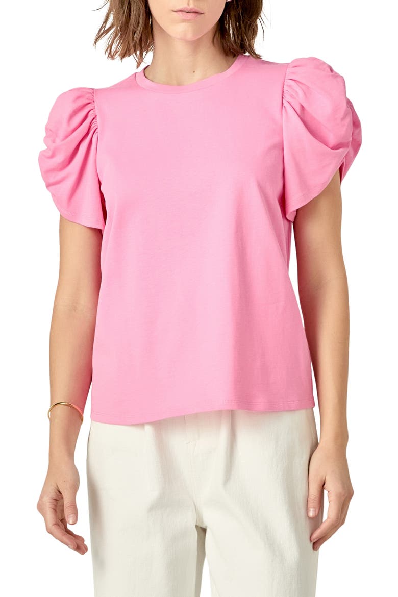 Gathered Sleeve Knit Top, Main, color, PINK