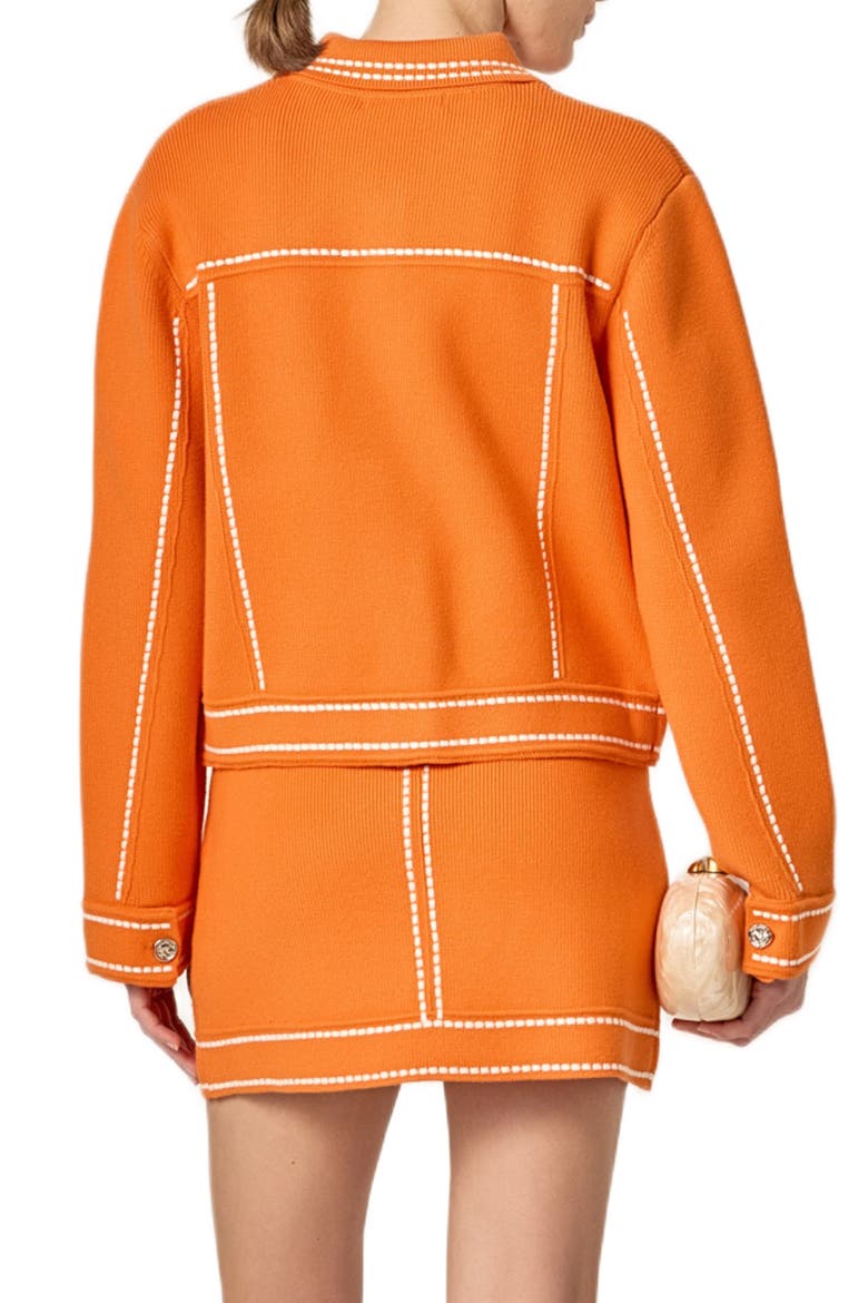 Denim Look Collared Cardigan, Alternate, color, ORANGE