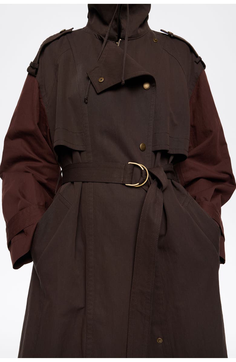 Bimba y Lola Two-Tone Maxi Trench, Alternate, color, Burgundy