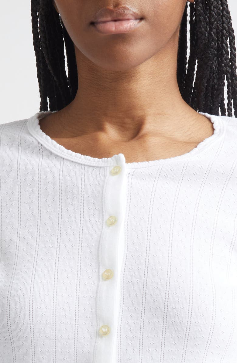 LESET Cotton Pointelle Crop Cardigan, Alternate, color, White