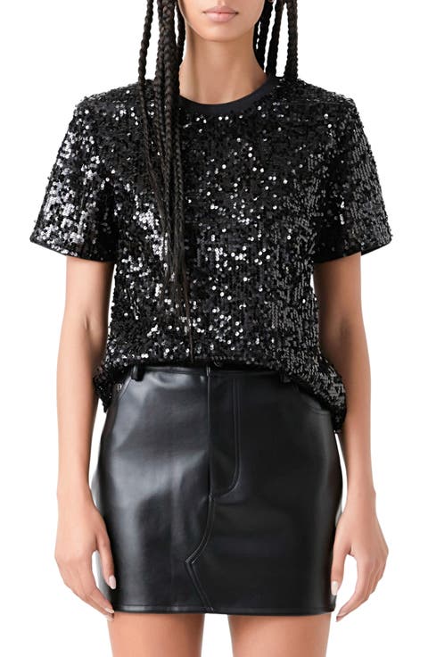 Shoulder Pad Sequin Top