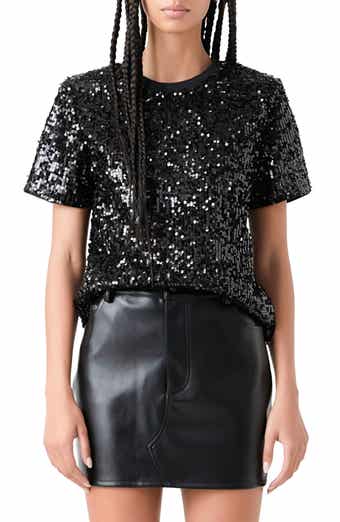 Shoulder Pad Sequin Top
