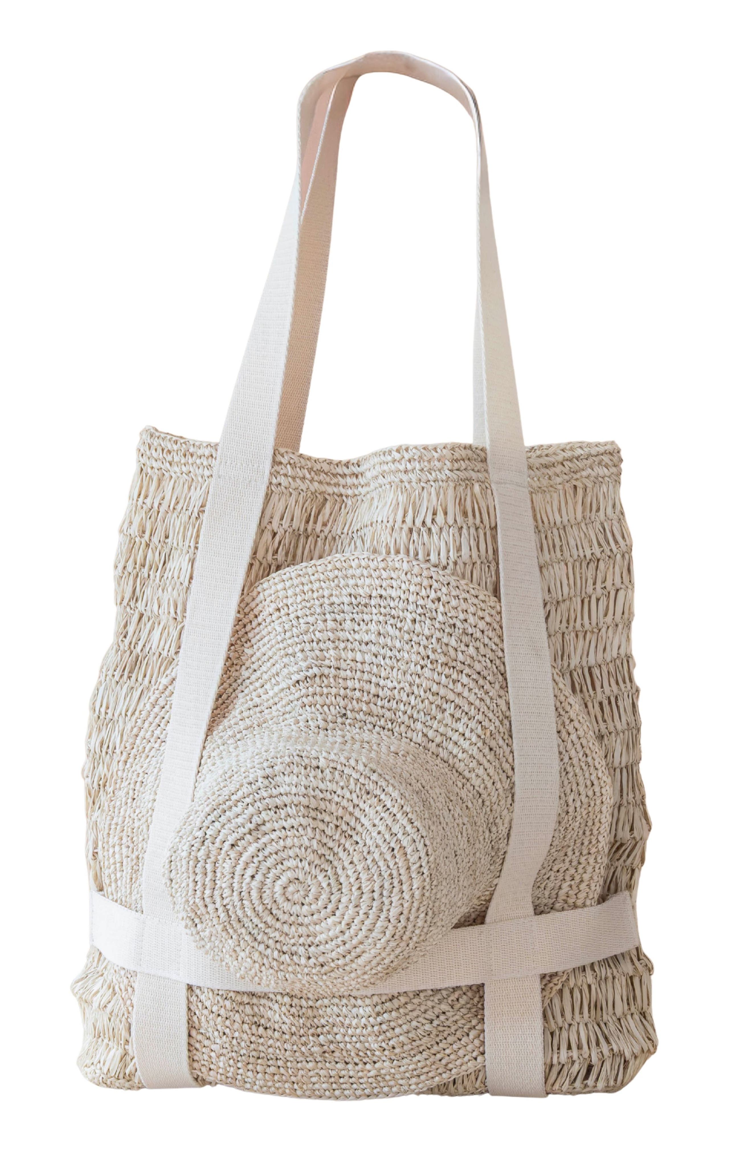 LIKHA Raffia Beach Tote & Sun Hat Set, Main, color, 