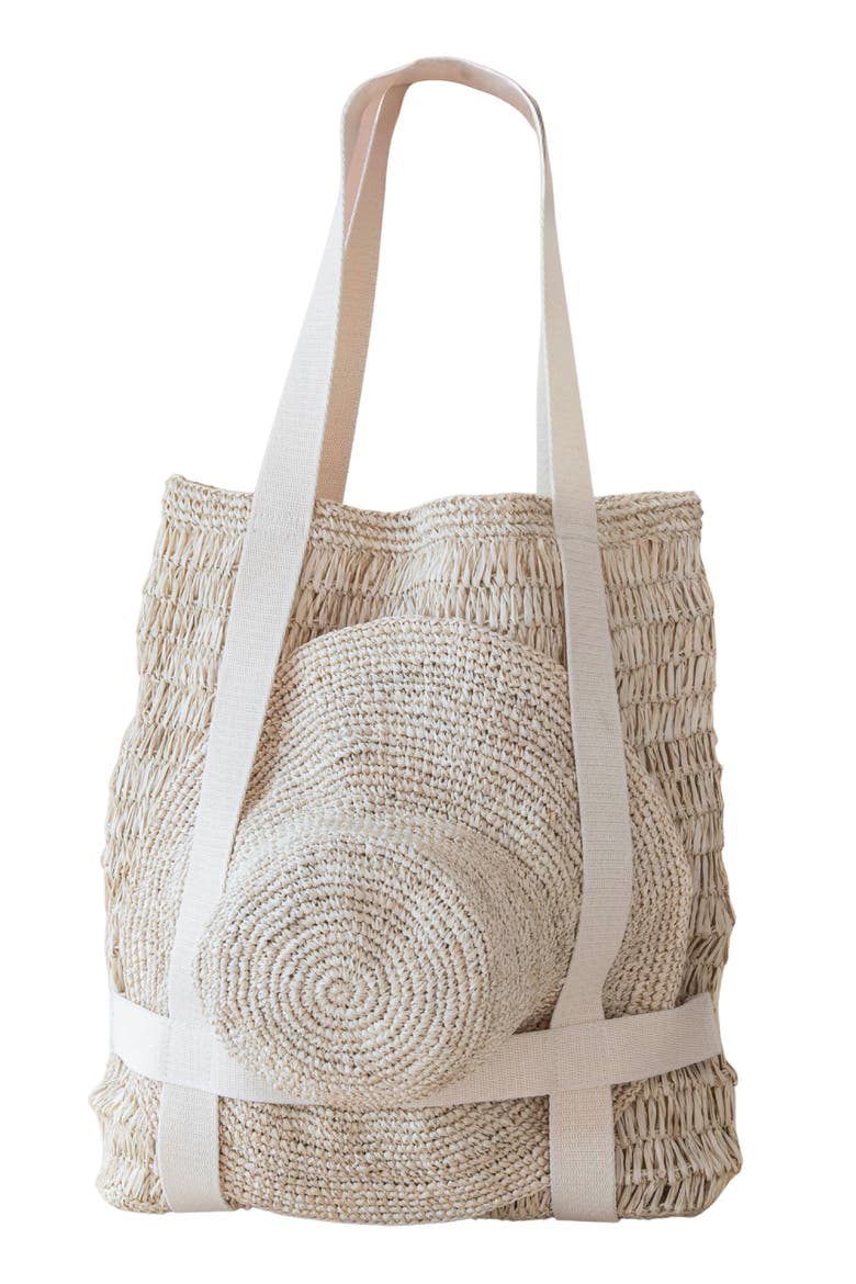 Raffia Beach Tote & Sun Hat Set, Main, color, NATURAL