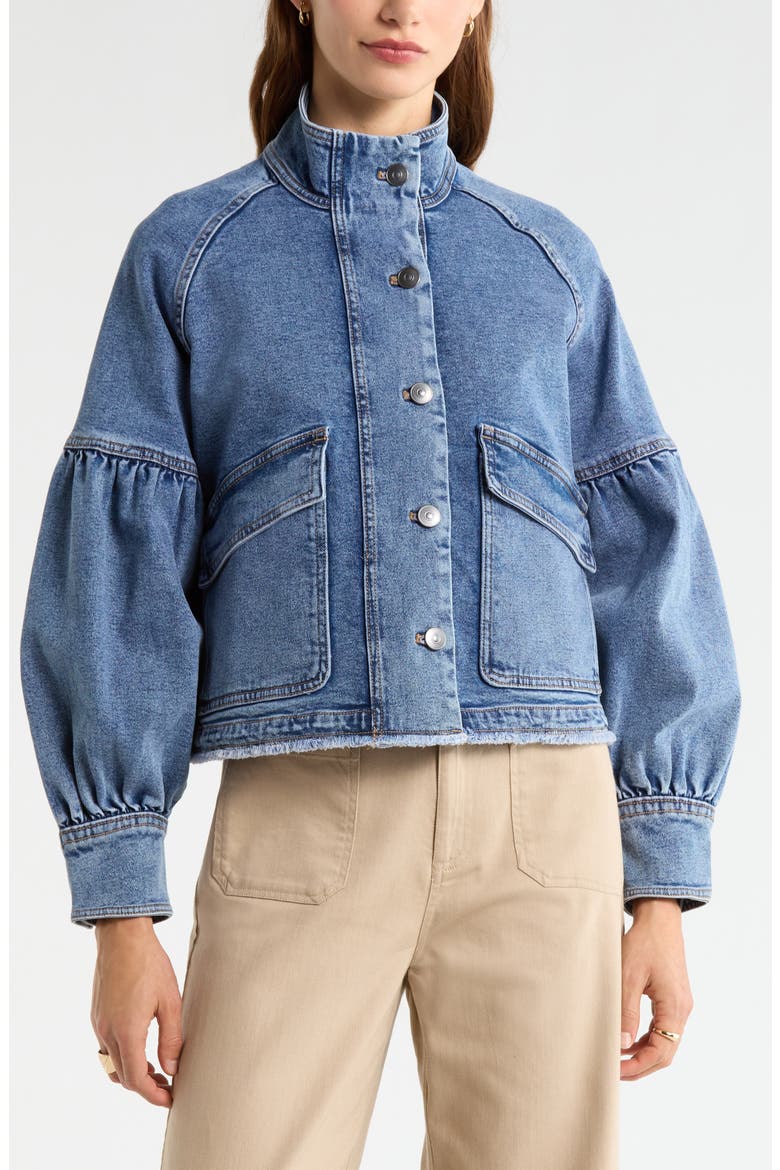 Blouse Sleeve Denim Jacket, Alternate, color, MEDIUM WASH