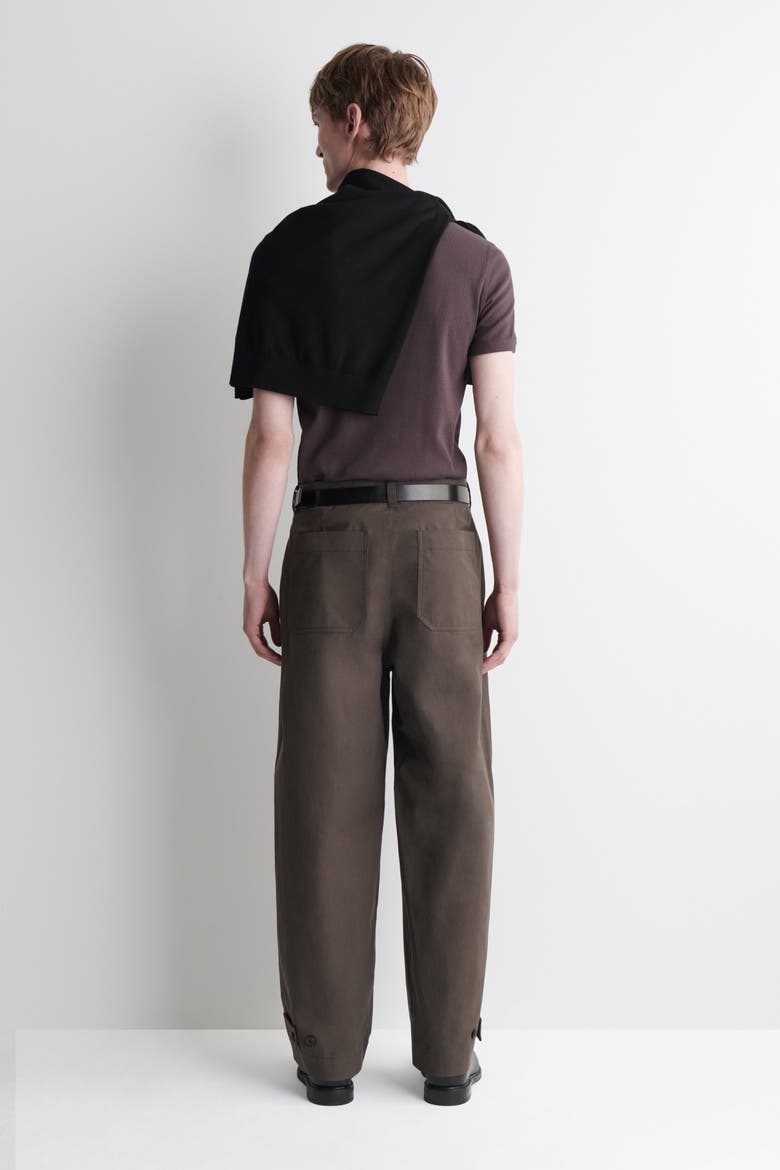 Cotton Relaxed-Fit Barrel-Leg Utility Pants, Alternate, color, BROWN