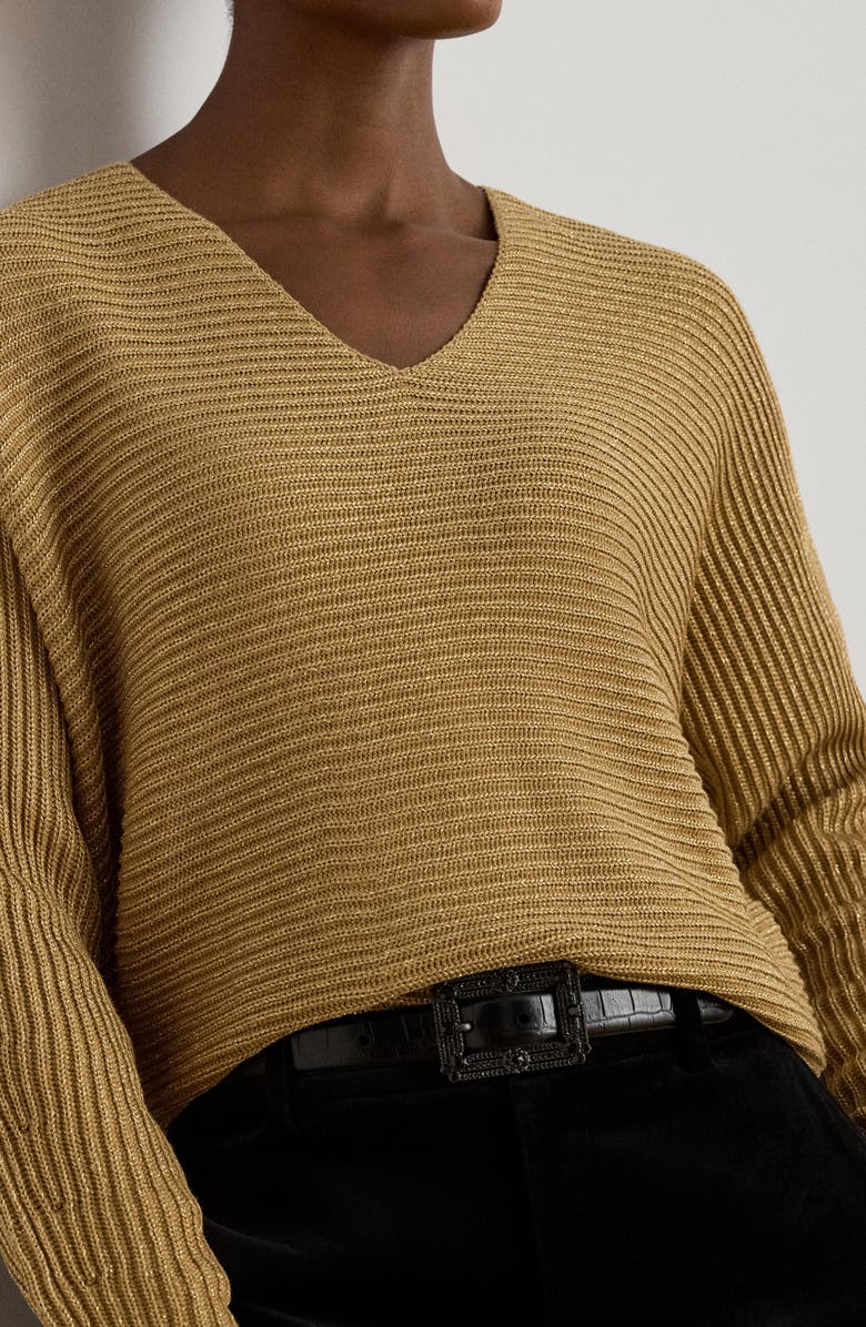 Lauren Ralph Lauren Metallic Rib Dolman Sleeve Sweater, Alternate, color, Relic Gold Metallic