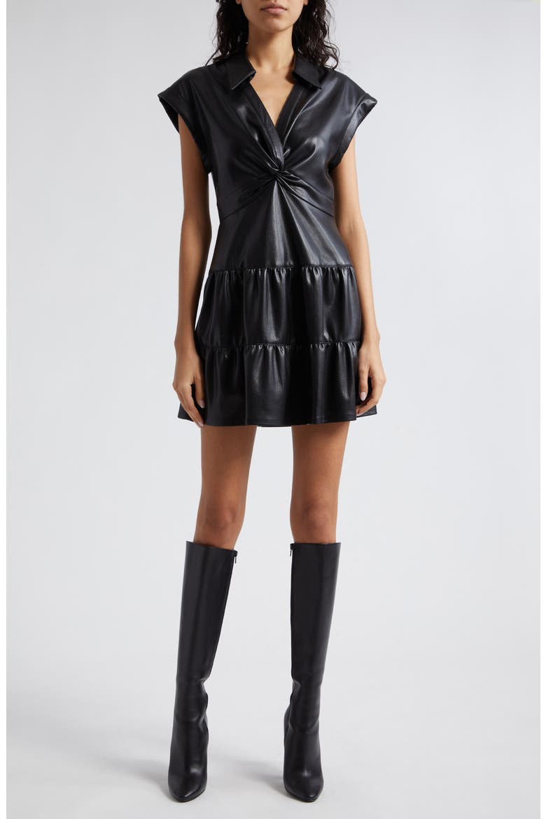 Mila Twist Front Faux Leather Dress, Main, color, BLACK