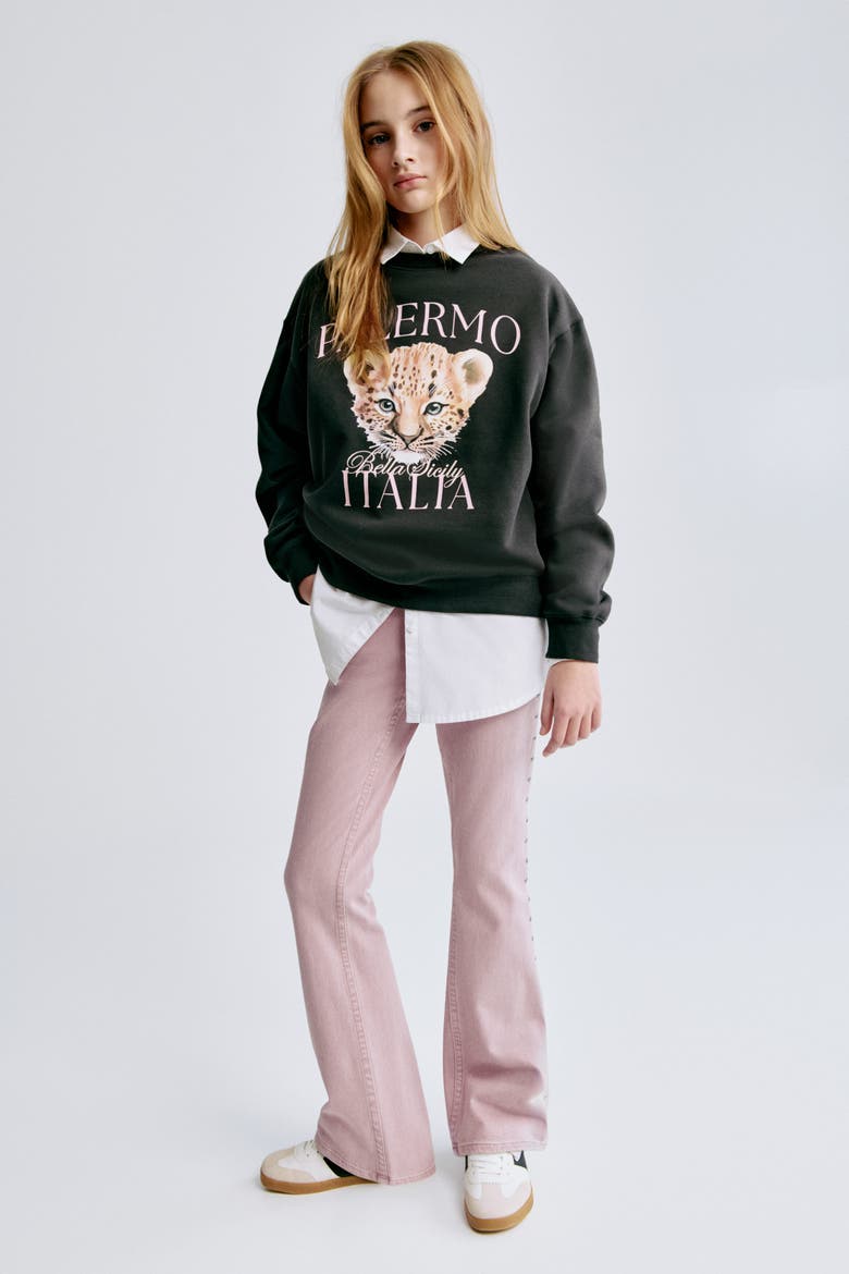 Sweatshirt With Motif, Alternate, color, Black/Palermo
