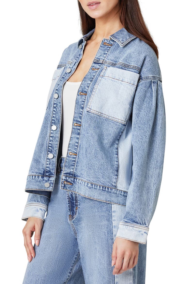Colorblock Oversize Denim Trucker Jacket, Alternate, color, PACIFIC
