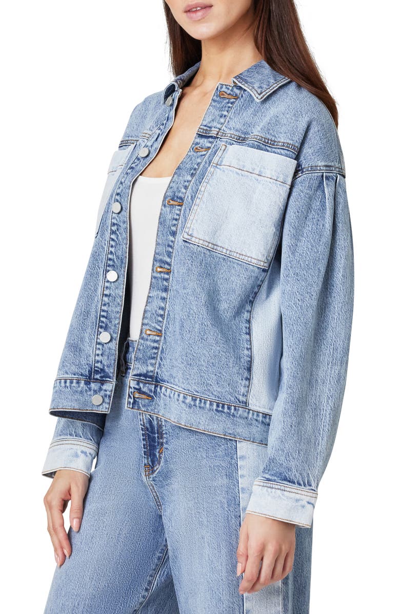 Habitual Colorblock Oversize Denim Trucker Jacket, Alternate, color, Pacific