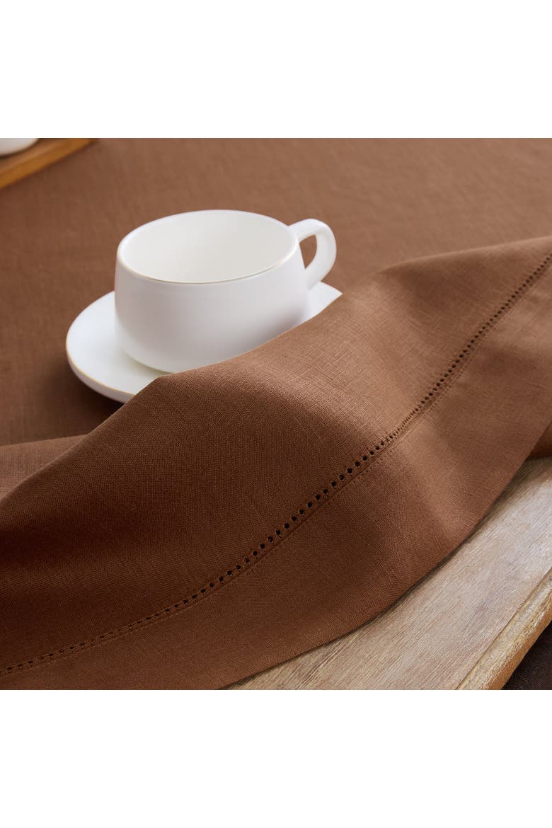 Linen Placemats Set of 4, 14 x 19 Inch - Classic Hemstitch, Alternate, color, Brown