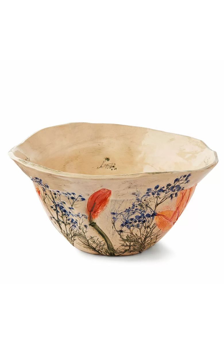 Uncommon Goods Pressed Garden of Love Serving Bowl by Nina J Design Studios, Alternate, color, Beige / Orange / Blue Floral