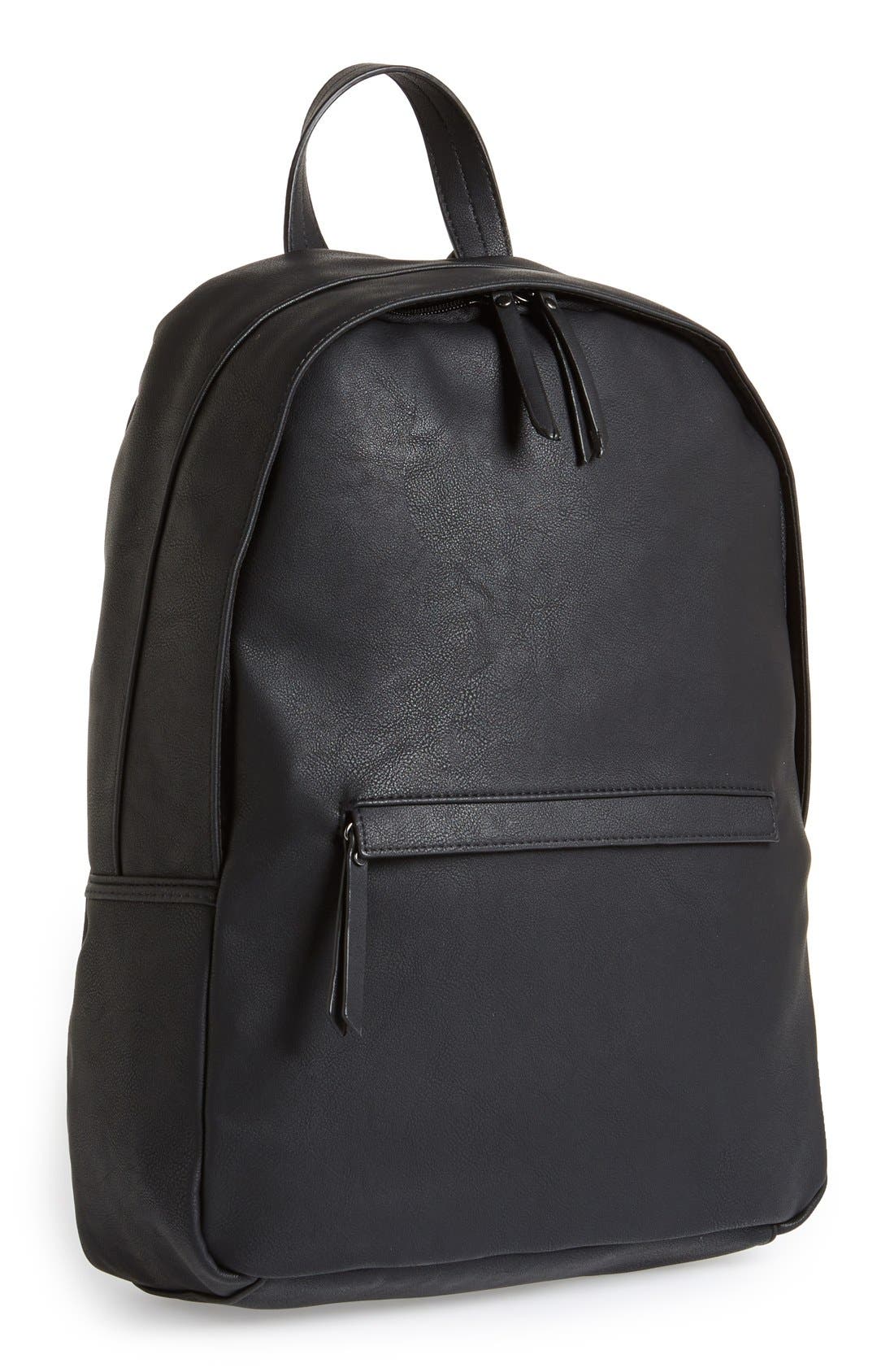 Topman Black Faux Leather Backpack, Main, color, 