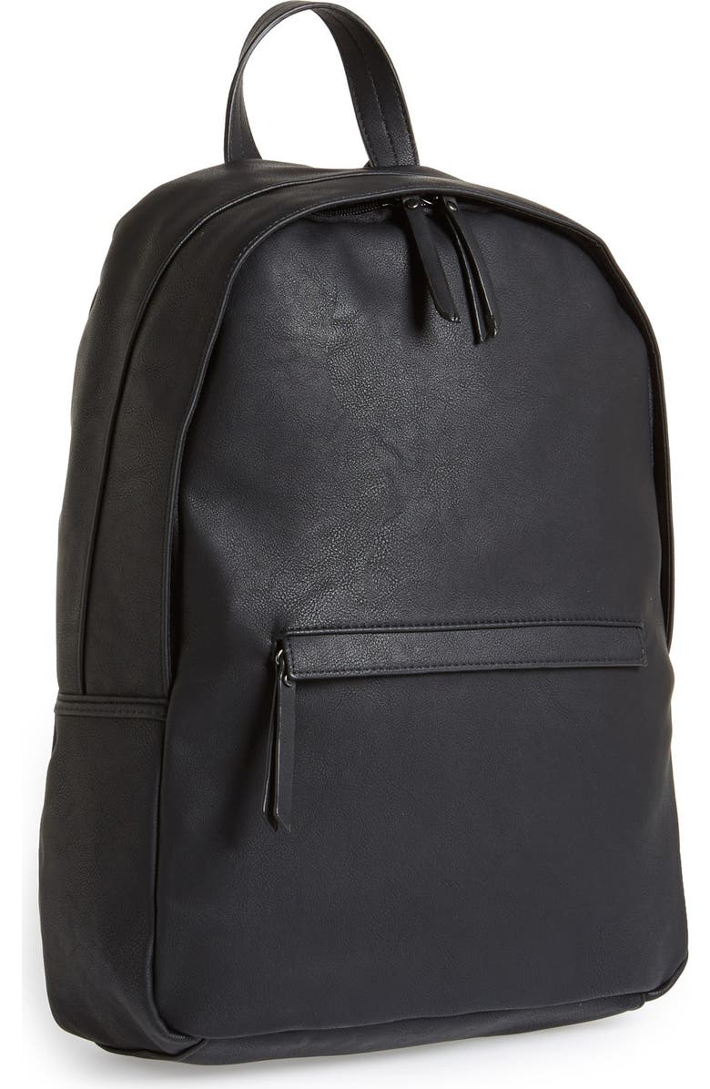 Topman Black Faux Leather Backpack, Main, color,