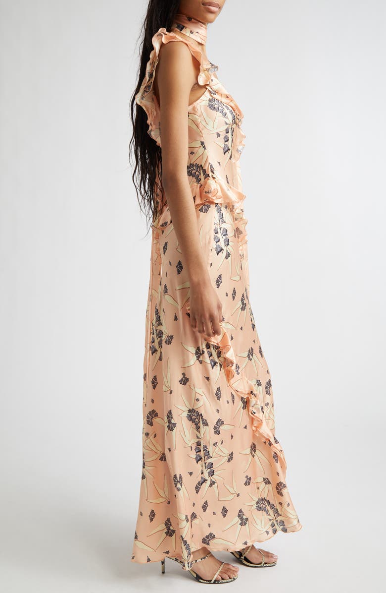 Siedrés Monica Floral Tiered Ruffle Satin Maxi Dress with Detachable Scarf Tie, Alternate, color, Coral