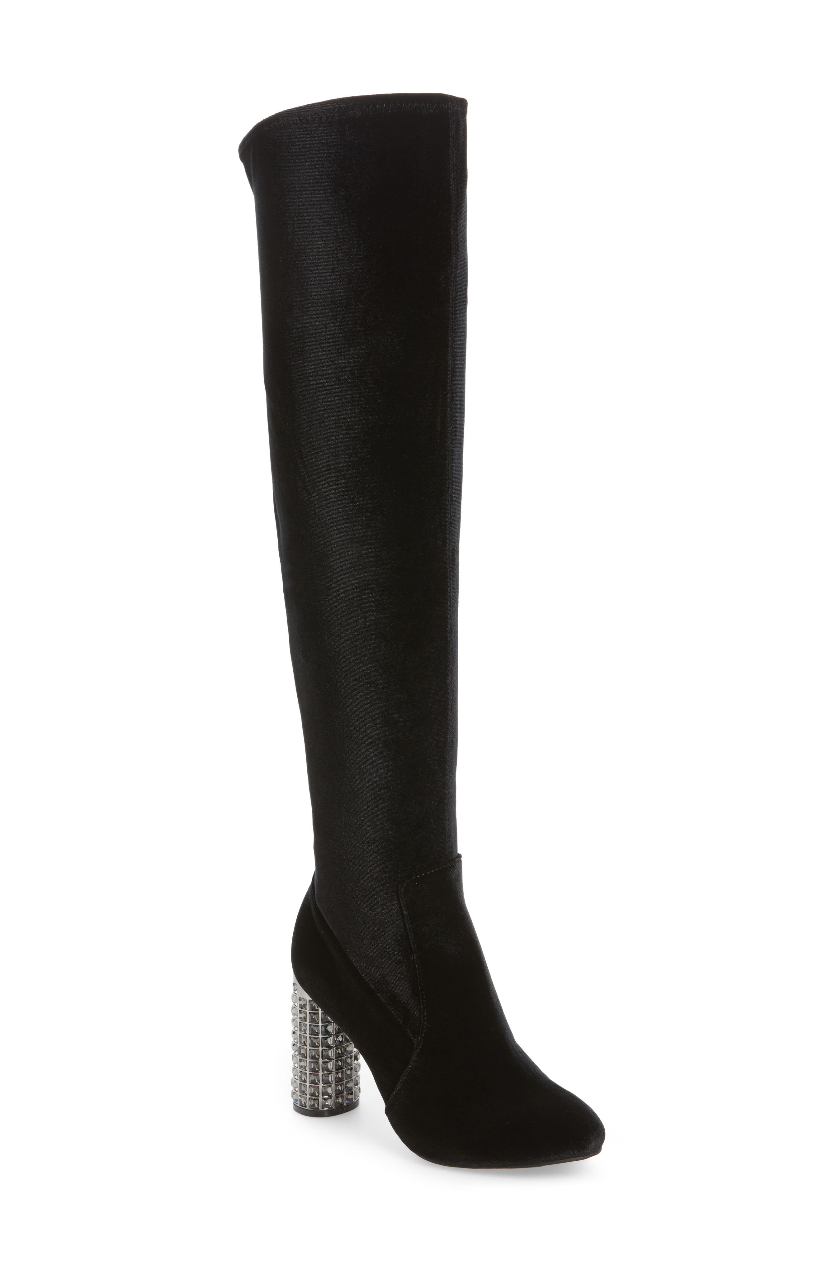 Itzela Over the Knee Boot, Main, color, BLACK STRETCH VELVET