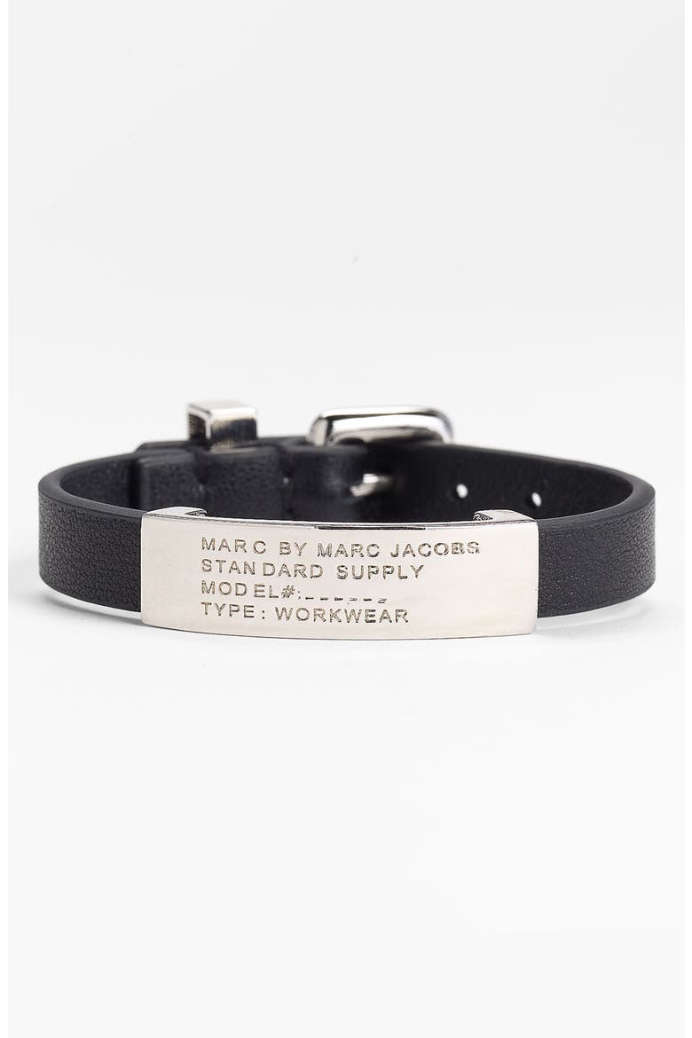 Leather ID Bracelet, Main, color, BLACK/ SILVER