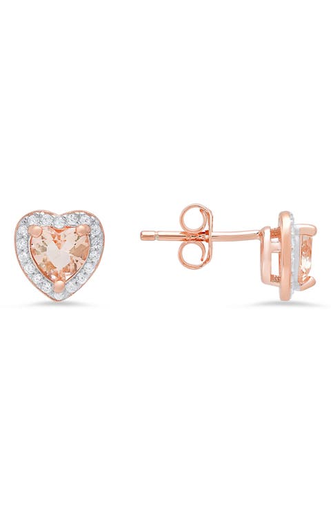 Cubic Zirconia Halo Heart Stud Earrings