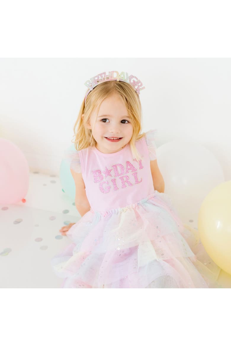Birthday Girl Fairy Dust Short Sleeve Tutu Dress, Alternate, color, Soft Pink