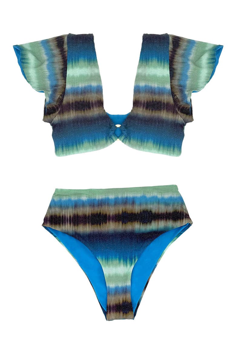 Metallic High Waist Bikini Bottoms, Alternate, color, BLUE MULTI