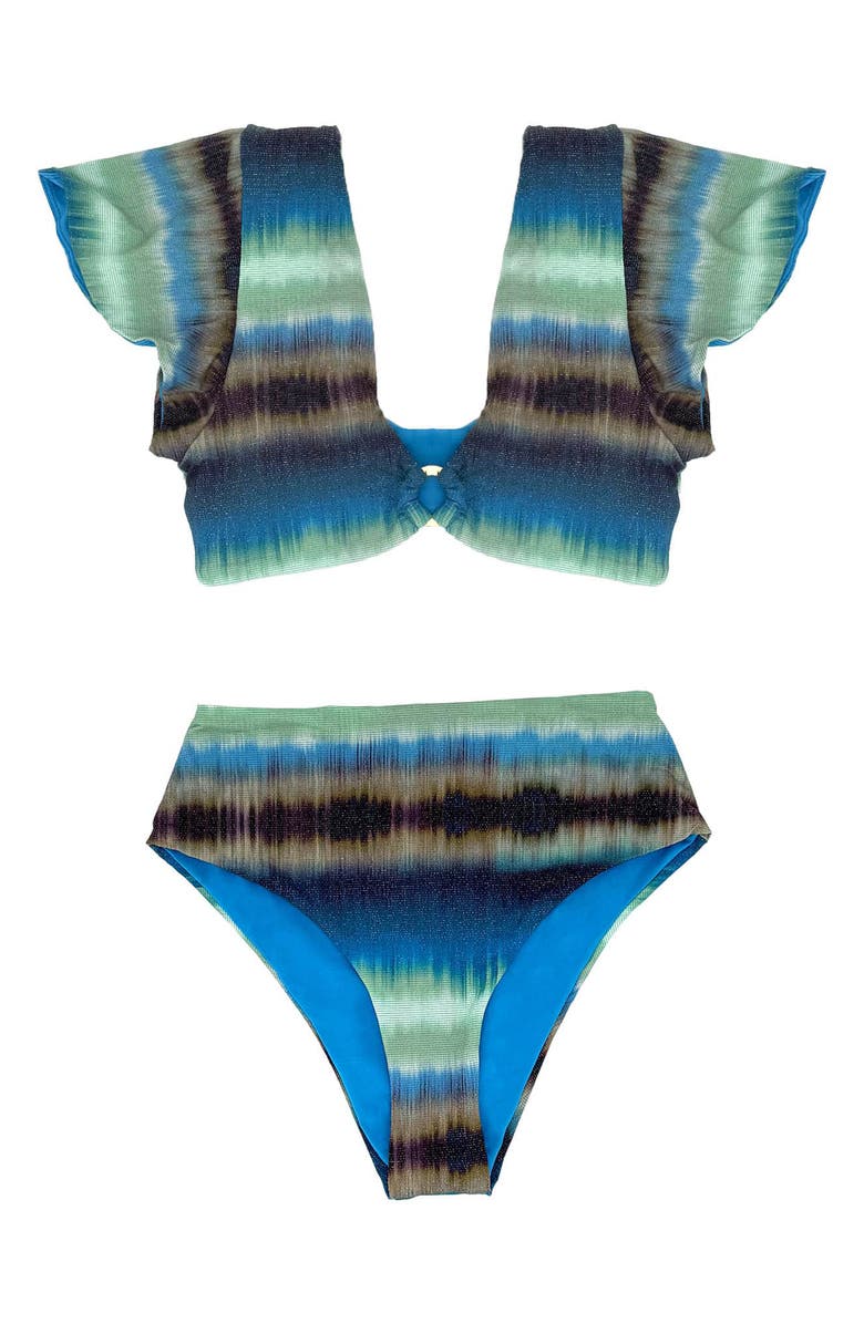 Cosita Linda Metallic High Waist Bikini Bottoms, Main, color, Blue Multi