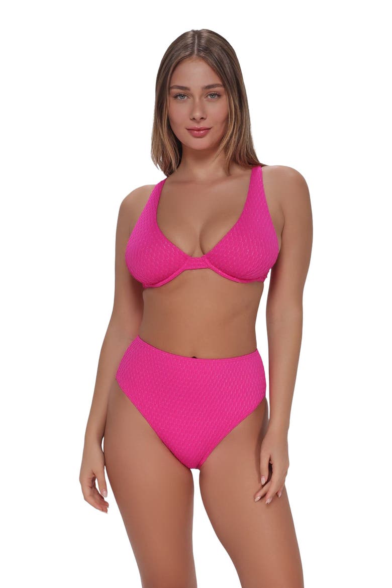 Astrid High Waist Bikini Swim Bottoms, Main, color, PINK DIAMOND LUREX