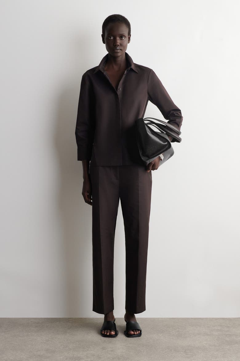 Embroidered Cotton Pants, Main, color, DARK BROWN