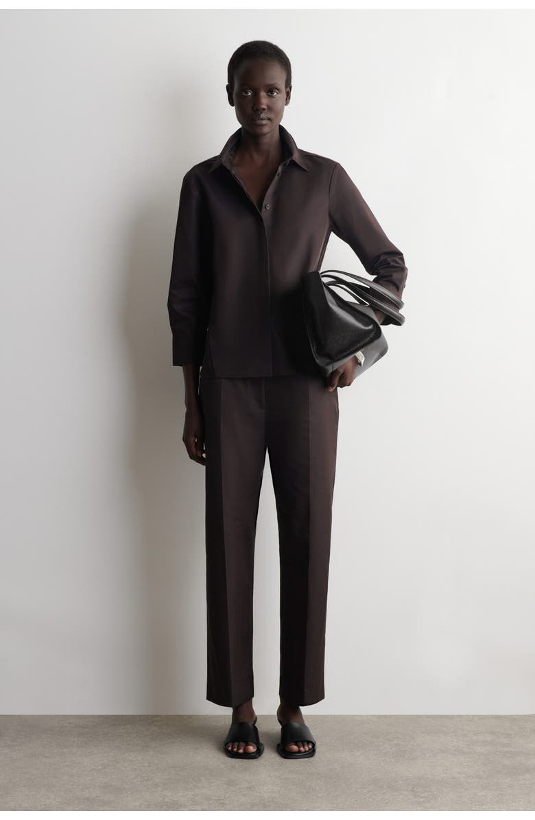 COS Embroidered Cotton Pants, Main, color, Dark Brown